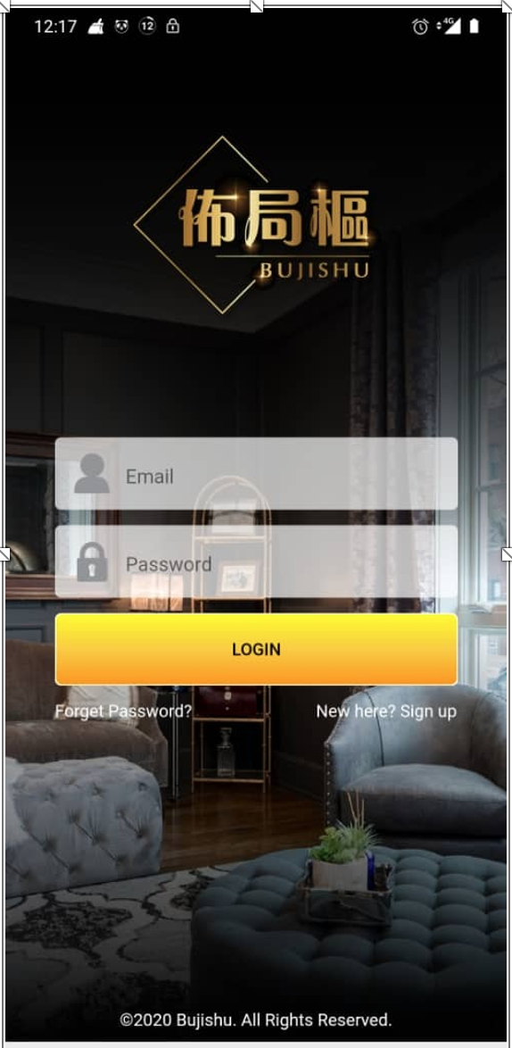 Login Screen — Branded sign-in with elegant dark gold aesthetic
