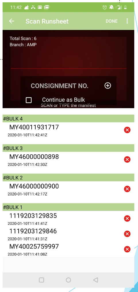 Scan Runsheet — Bulk consignment scanning with offline support for field operations