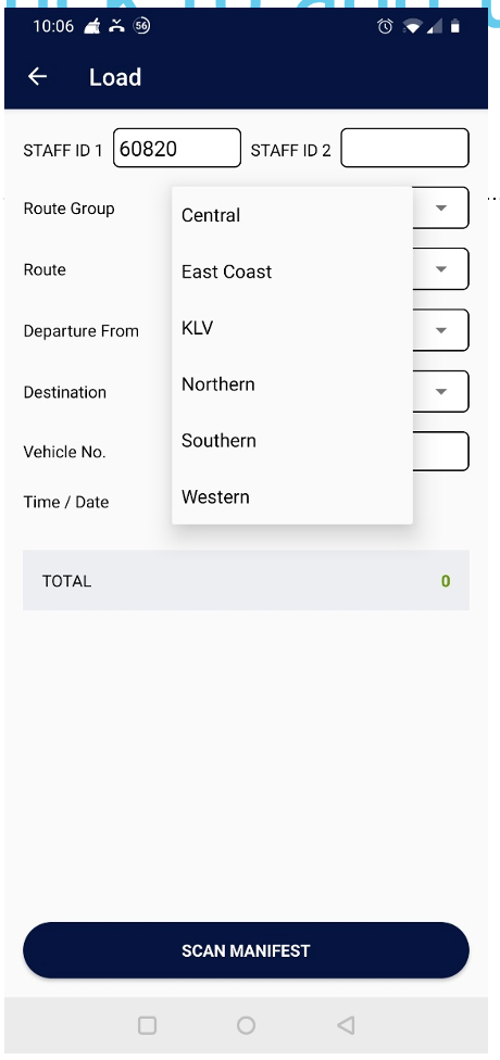 Load Workflow — Route group selection, vehicle assignment & manifest scanning